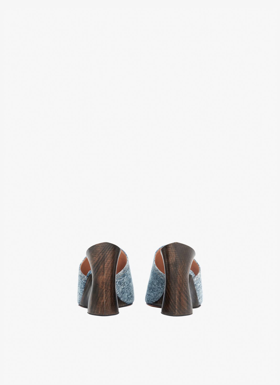 La Sculpture mules in denim and wood ALAÏA BLUE JEANS LA SCULPTURE MULES IN DENIM AND WOOD